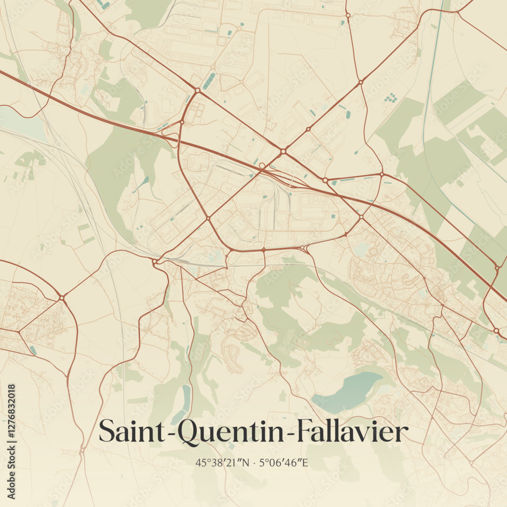 Fototapeta premium Vintage map of Saint-Quentin-Fallavier, France.