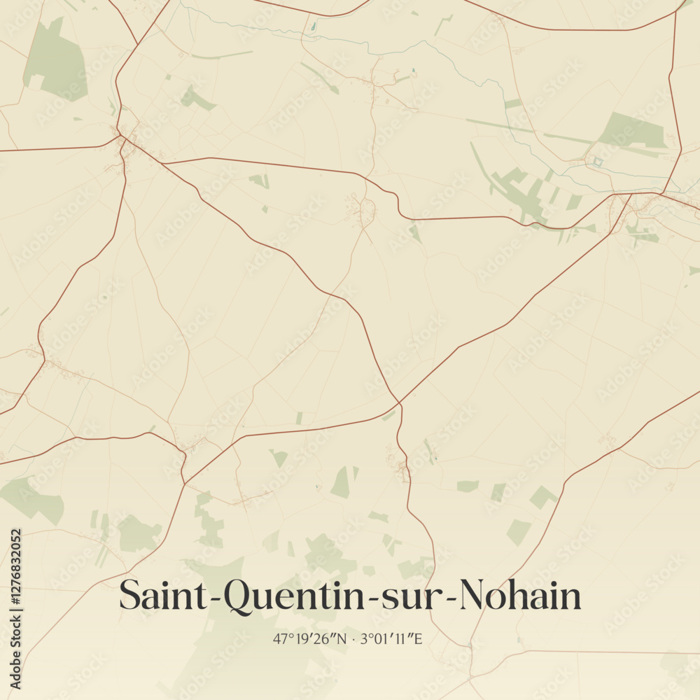 Fototapeta premium Vintage map of Saint-Quentin-sur-Nohain, France.