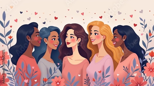 Different Women, Women's Day Card Concept, Template, Copy Space.