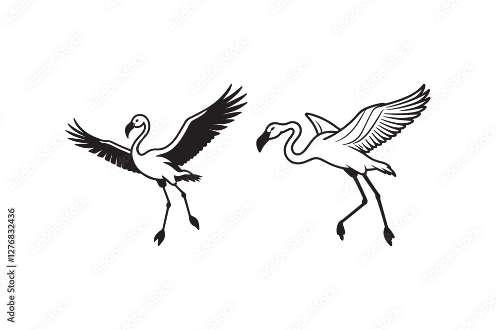 Flamingo Silhouette and Outline Clipart Set Flamingo Silhouette and Outline Clipart Set
