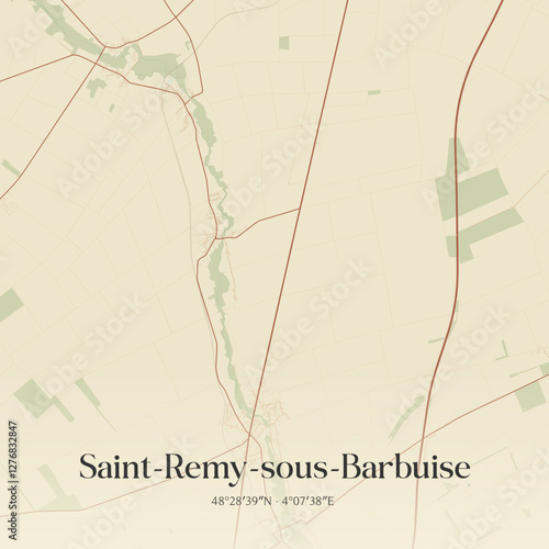 Vintage map of Saint-Remy-sous-Barbuise, France.