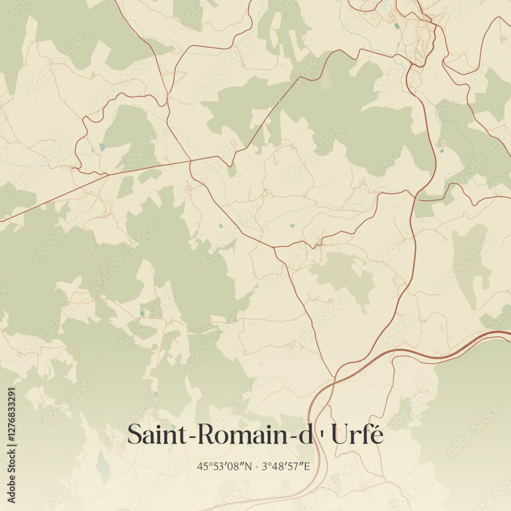 Fototapeta premium Vintage map of Saint-Romain-d'Urfé, France.
