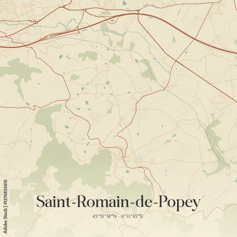 Fototapeta premium Vintage map of Saint-Romain-de-Popey, France.
