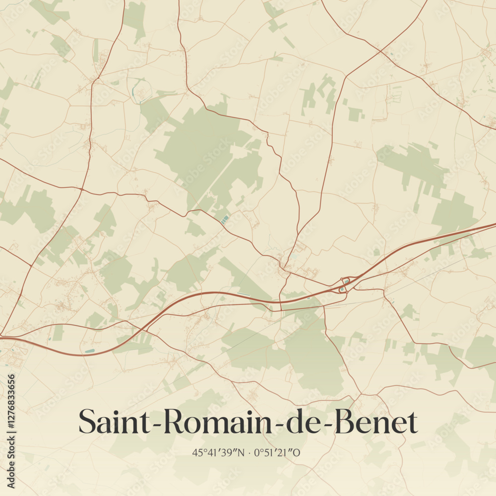 Fototapeta premium Vintage map of Saint-Romain-de-Benet, France.