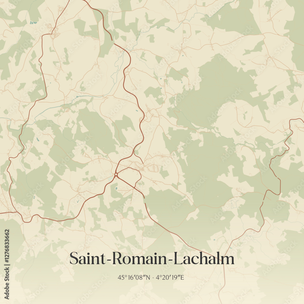 Fototapeta premium Vintage map of Saint-Romain-Lachalm, France.