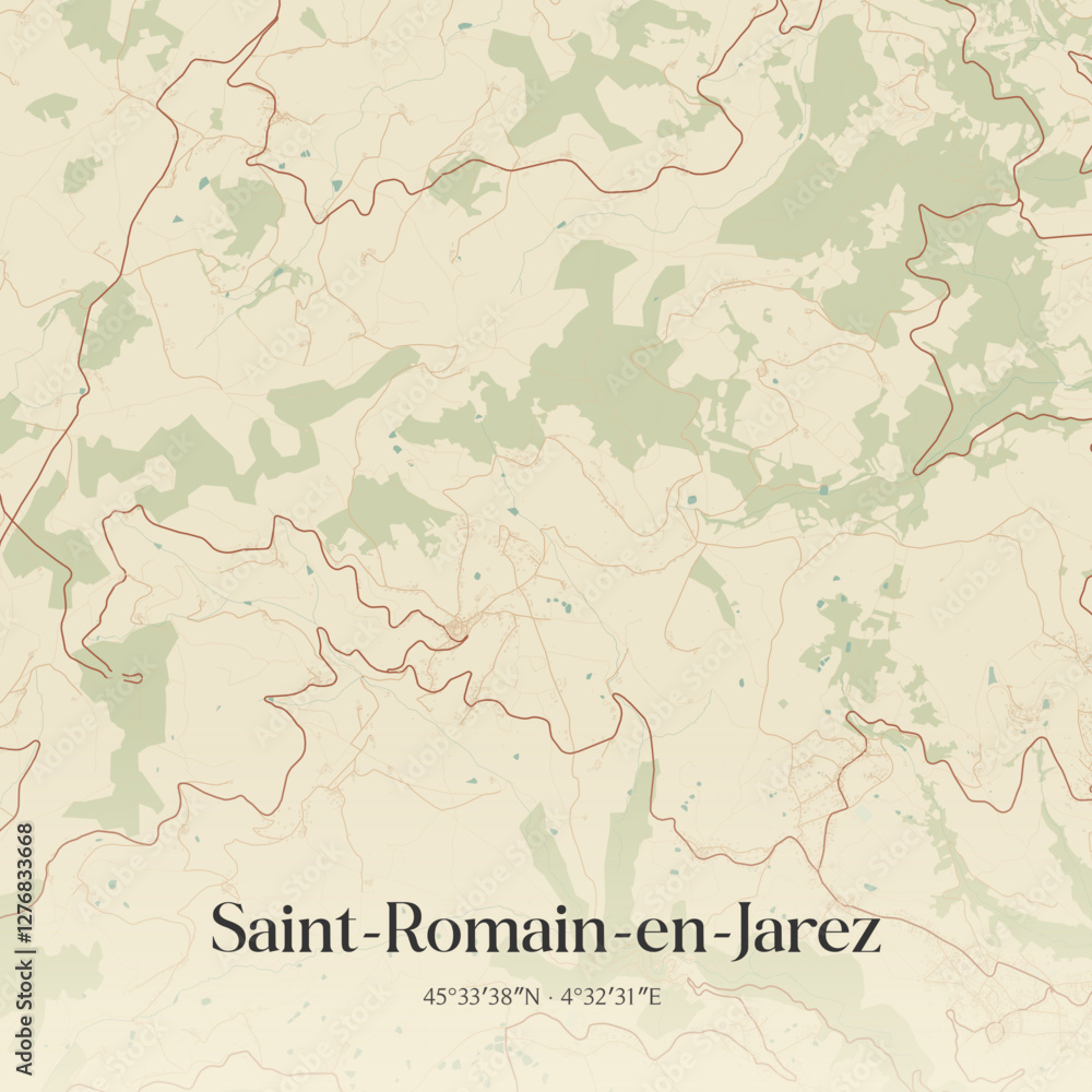 Fototapeta premium Vintage map of Saint-Romain-en-Jarez, France.