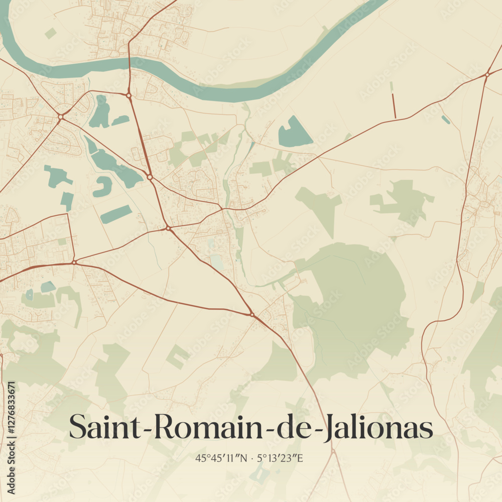 Fototapeta premium Vintage map of Saint-Romain-de-Jalionas, France.