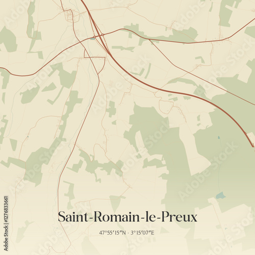 Vintage map of Saint-Romain-le-Preux, France.