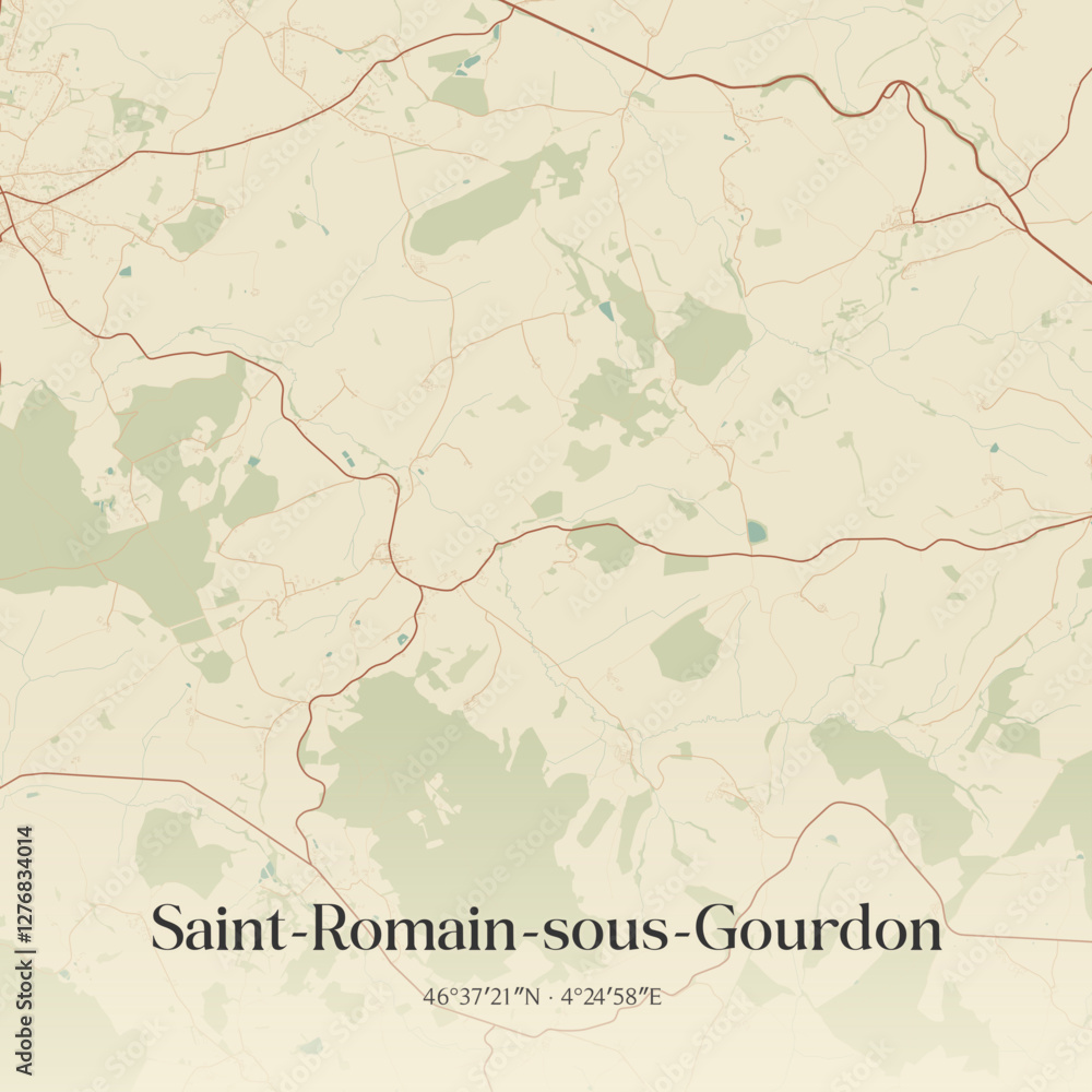 Fototapeta premium Vintage map of Saint-Romain-sous-Gourdon, France.