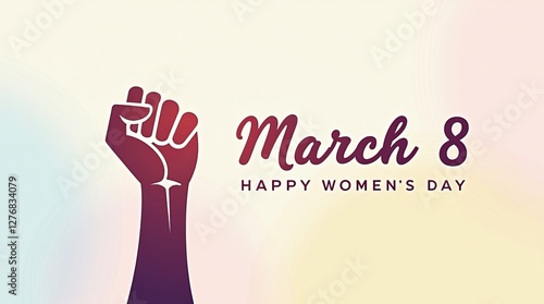 Stylish Women's Day card, fist up, symbol of pride.