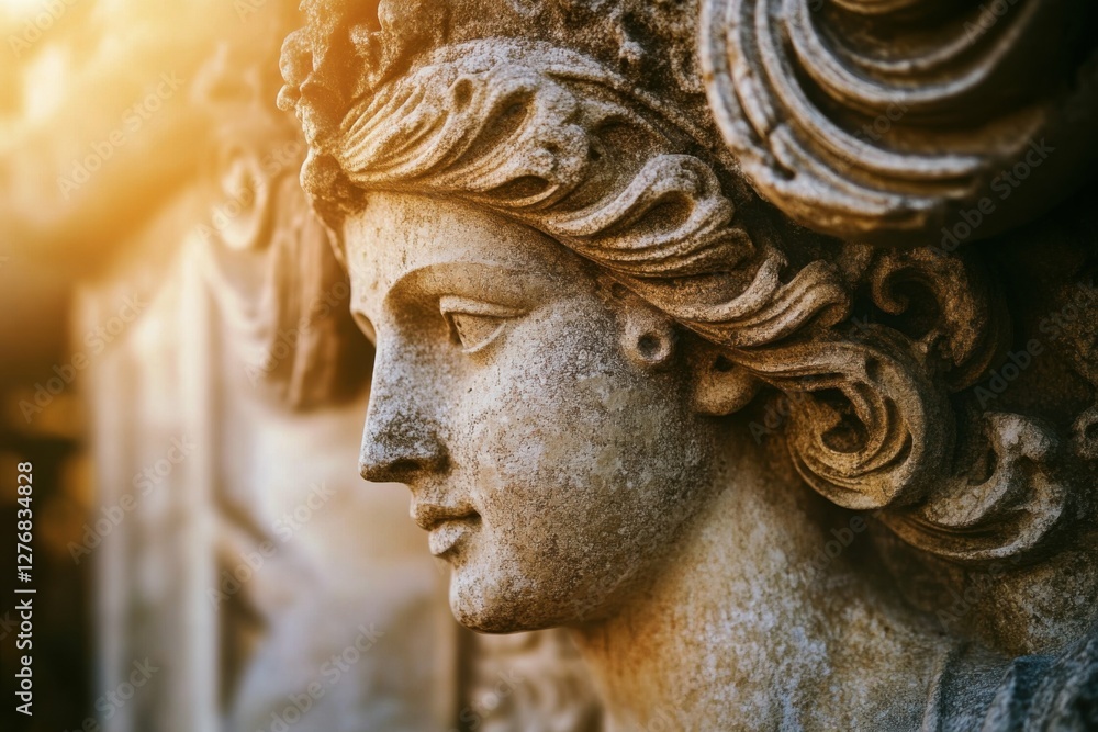 Large intricate stone carving of deity, vibrant textures and ancient artistic craftsmanship, warm natural lighting Large intricate stone carving of deity, vibrant textures and ancient artistic craftsmanship, warm natural lighting