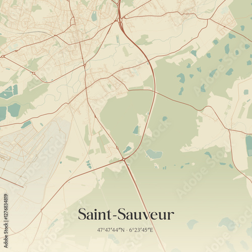 Vintage map of Saint-Sauveur, France.