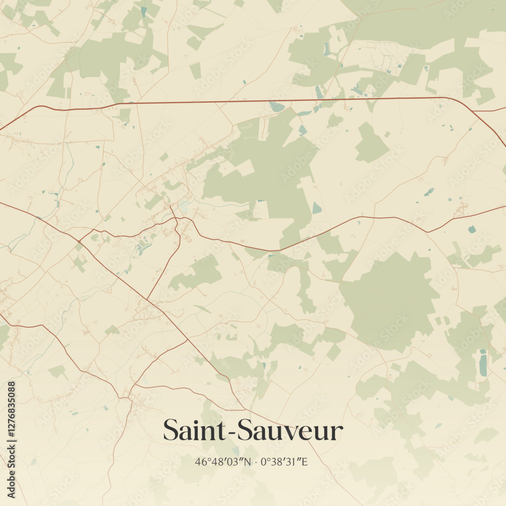 Fototapeta premium Vintage map of Saint-Sauveur, France.