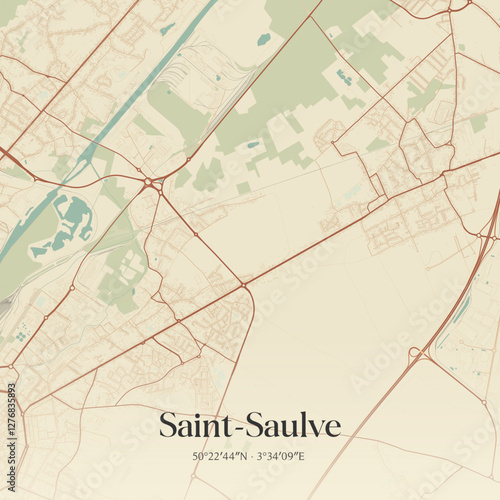 Vintage map of Saint-Saulve, France.