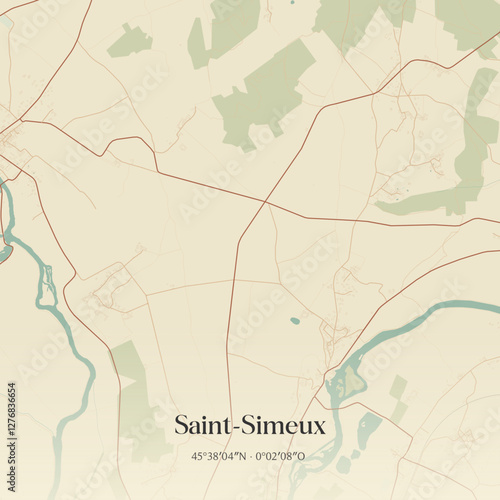 Vintage map of Saint-Simeux, France.