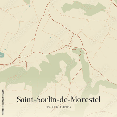Vintage map of Saint-Sorlin-de-Morestel, France.