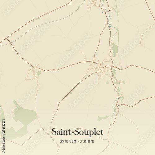 Vintage map of Saint-Souplet, France.