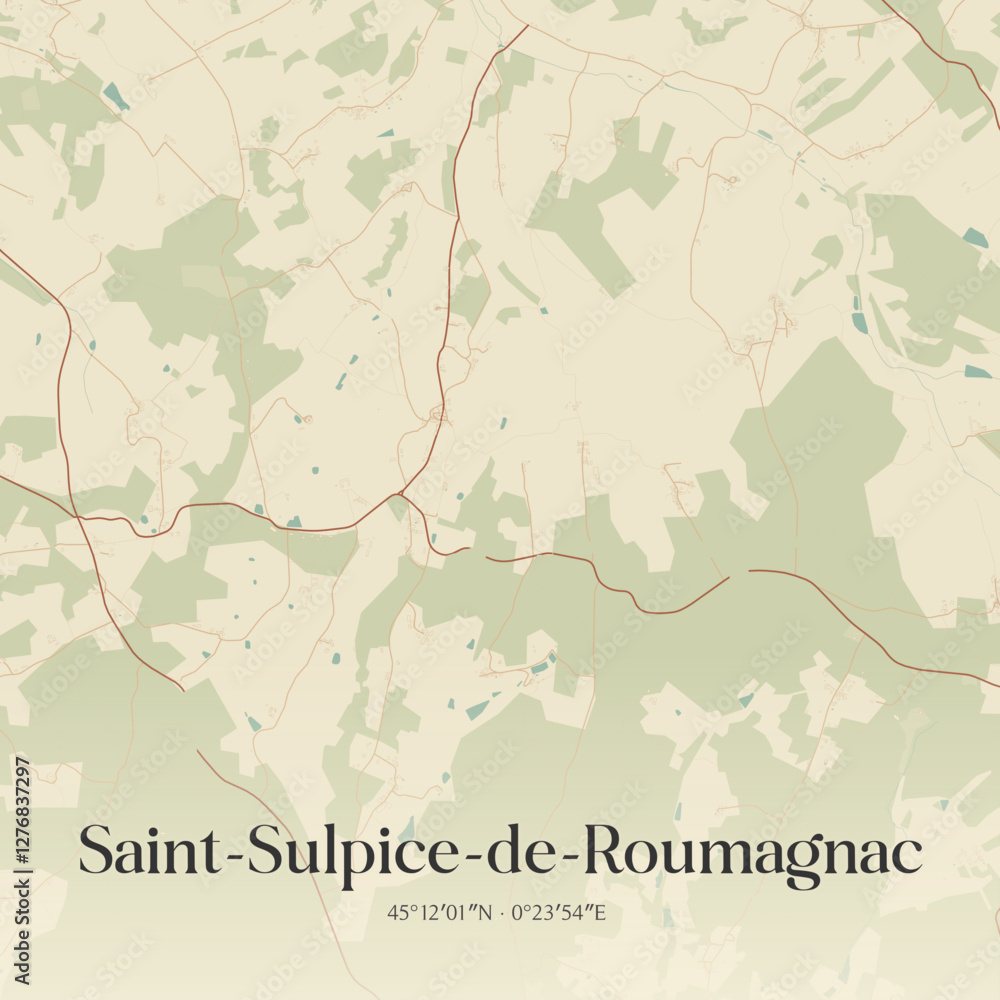 Obraz premium Vintage map of Saint-Sulpice-de-Roumagnac, France.