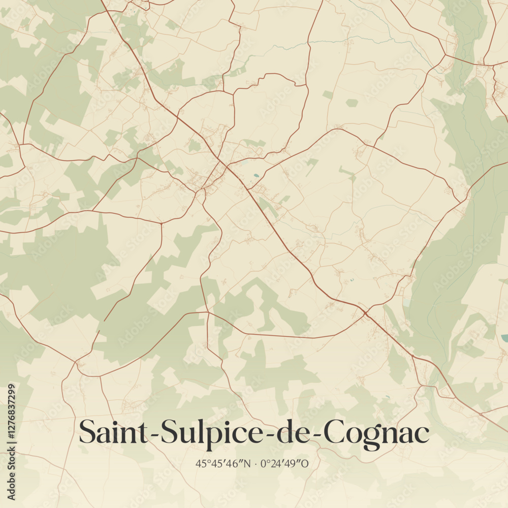 Fototapeta premium Vintage map of Saint-Sulpice-de-Cognac, France.