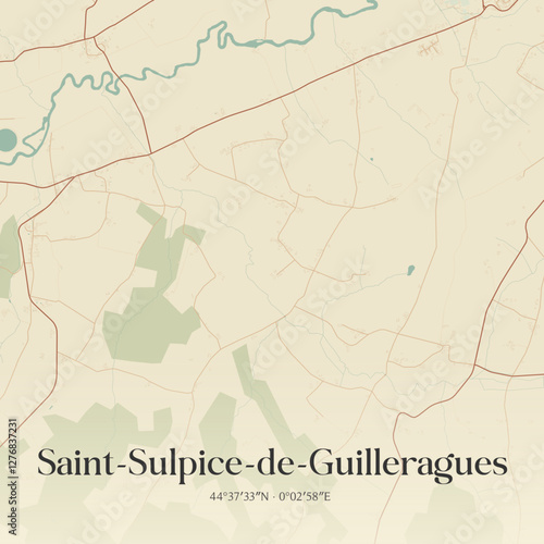 Vintage map of Saint-Sulpice-de-Guilleragues, France.