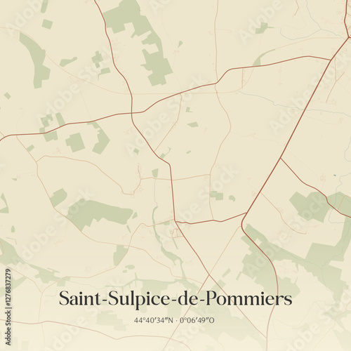 Vintage map of Saint-Sulpice-de-Pommiers, France.