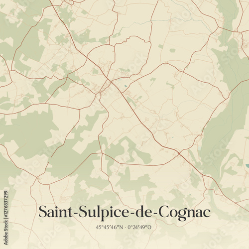 Vintage map of Saint-Sulpice-de-Cognac, France.