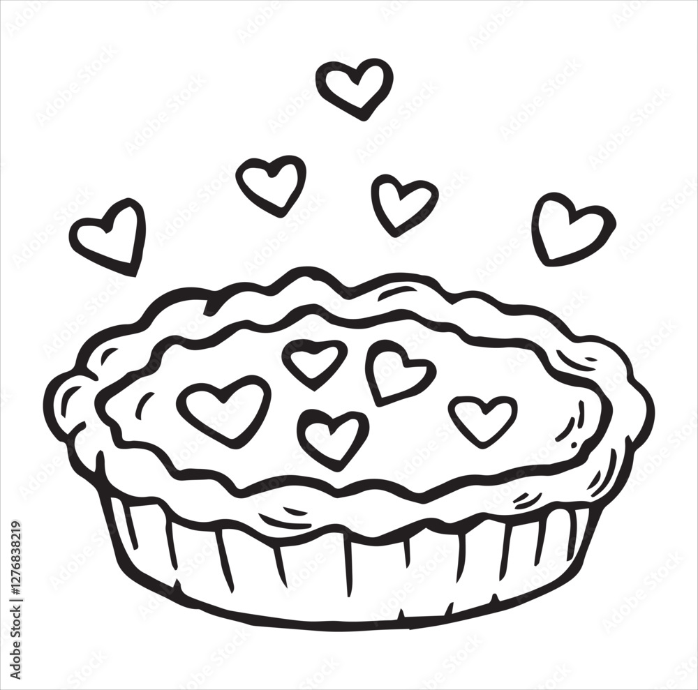 homemade pie with hearts. vector illustration in doodle style, made with love homemade pie with hearts. vector illustration in doodle style, made with love