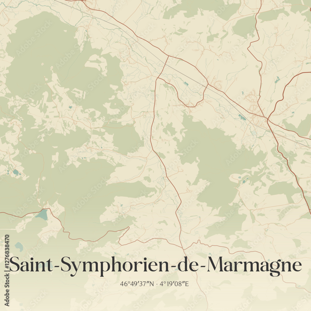 Fototapeta premium Vintage map of Saint-Symphorien-de-Marmagne, France.