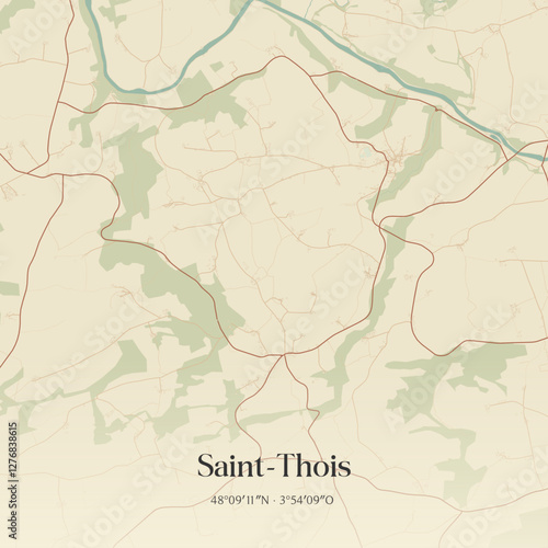 Vintage map of Saint-Thois, France.