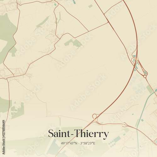 Vintage map of Saint-Thierry, France.