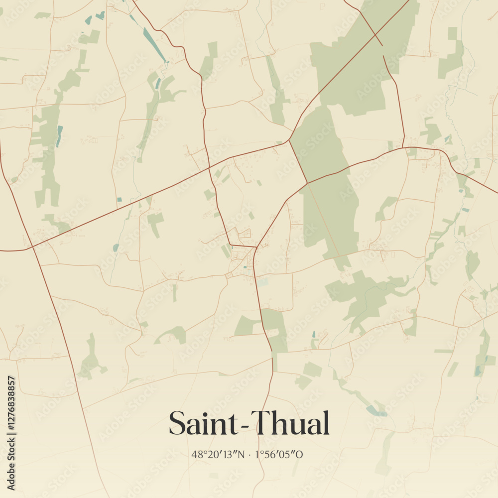 Fototapeta premium Vintage map of Saint-Thual, France.