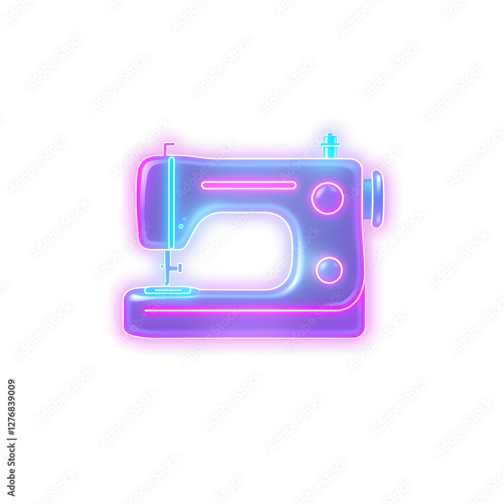 sewing machine holographic 3D icon. neon symbol vector illustration isolated on white background. Generative AI sewing machine holographic 3D icon. neon symbol vector illustration isolated on white background. Generative AI