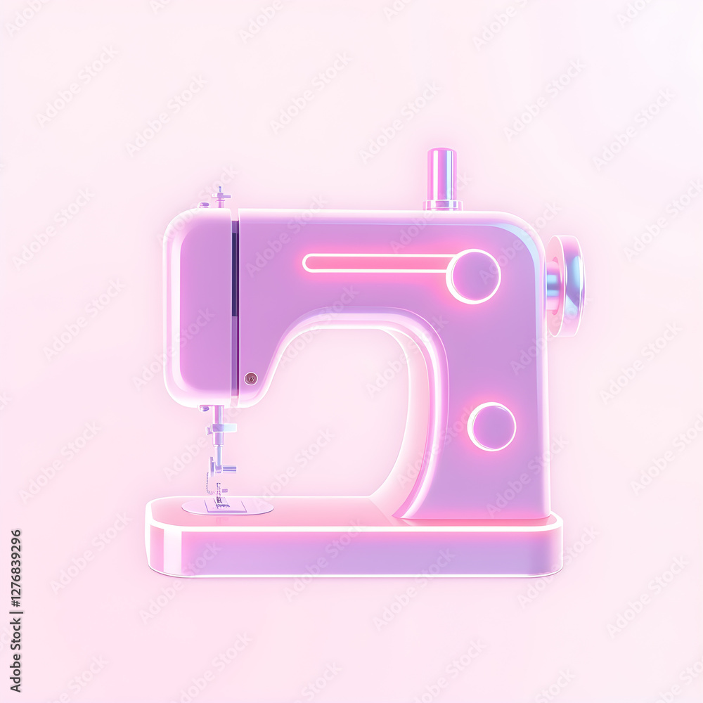 sewing machine holographic 3D icon. neon symbol vector illustration isolated on white background. Generative AI sewing machine holographic 3D icon. neon symbol vector illustration isolated on white background. Generative AI