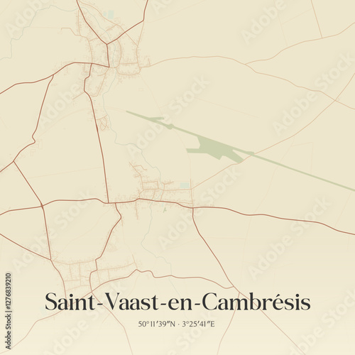 Vintage map of Saint-Vaast-en-Cambrésis, France.