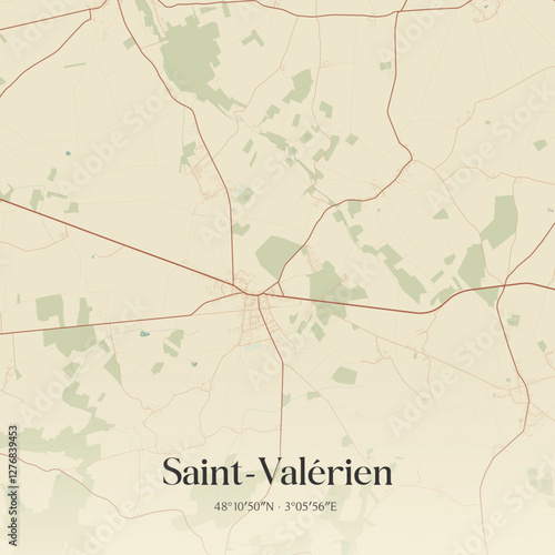 Vintage map of Saint-Valérien, France.