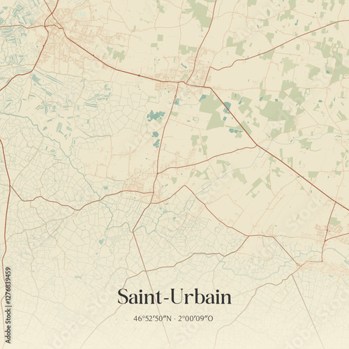 Vintage map of Saint-Urbain, France.