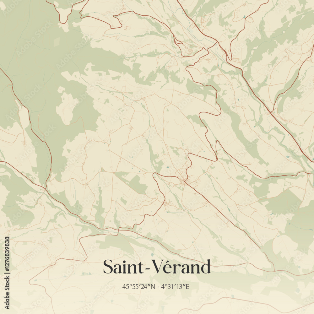 Fototapeta premium Vintage map of Saint-Vérand, France.