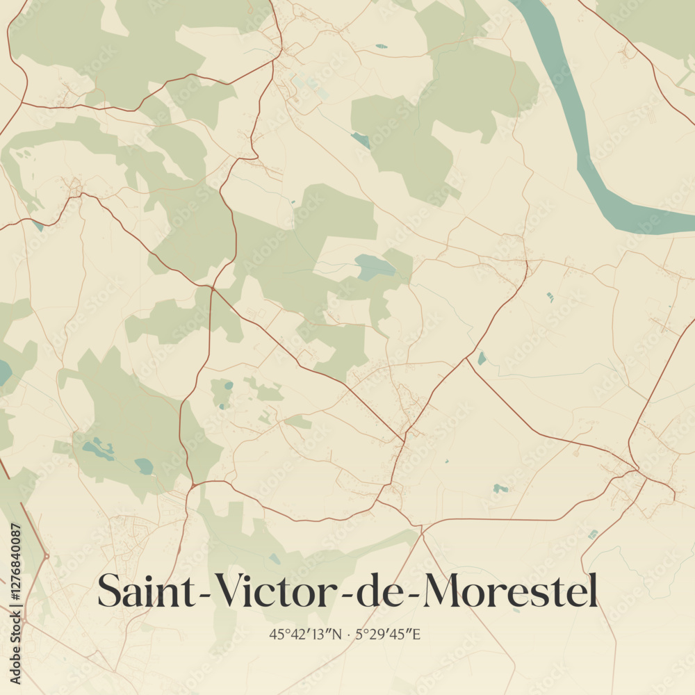 Fototapeta premium Vintage map of Saint-Victor-de-Morestel, France.
