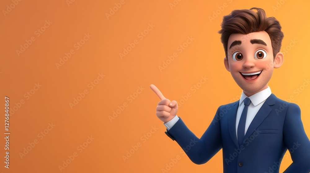 comic-style businessman whiteboard presentation pointing comic-style businessman whiteboard presentation pointing