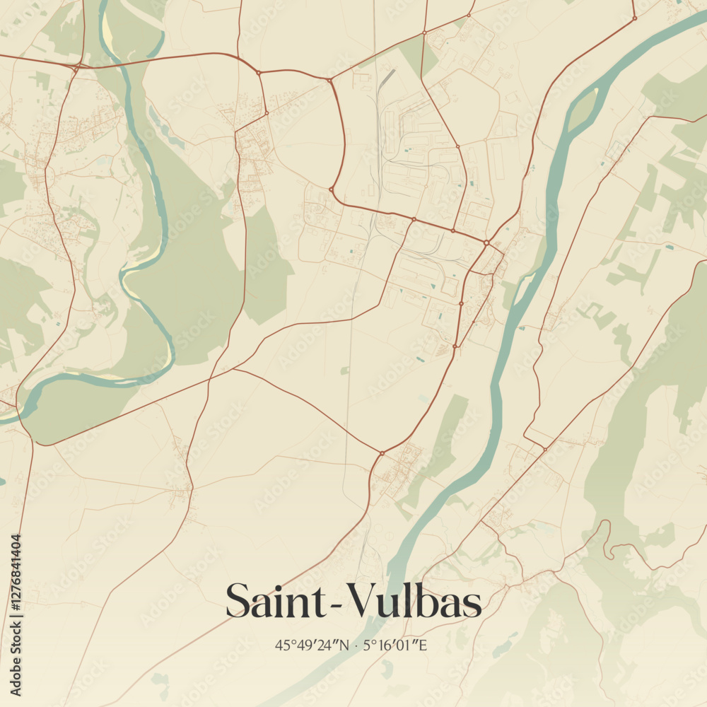 Fototapeta premium Vintage map of Saint-Vulbas, France.