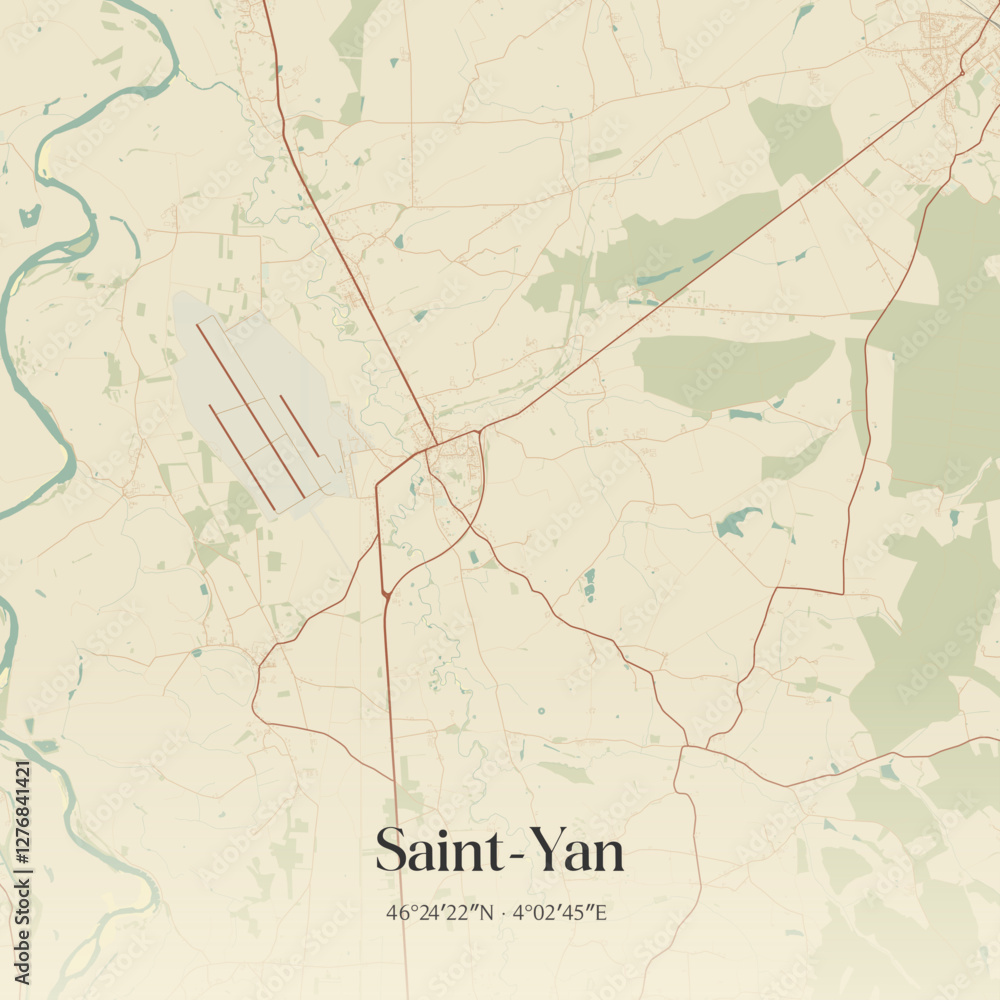 Fototapeta premium Vintage map of Saint-Yan, France.