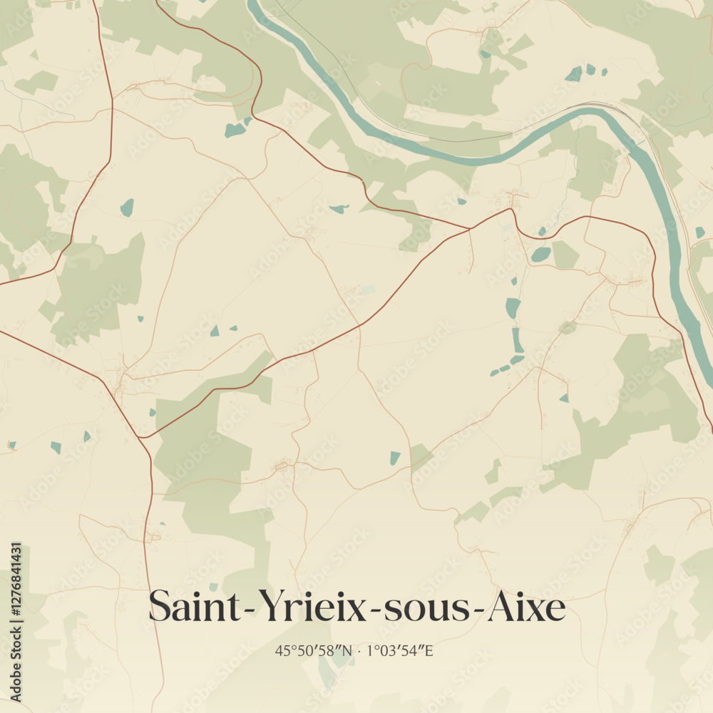 Fototapeta premium Vintage map of Saint-Yrieix-sous-Aixe, France.