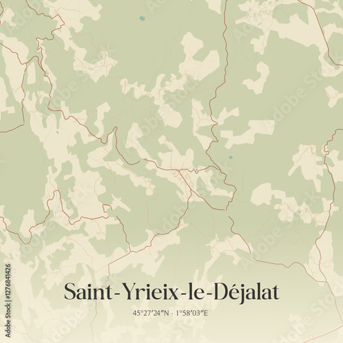 Vintage map of Saint-Yrieix-le-Déjalat, France.