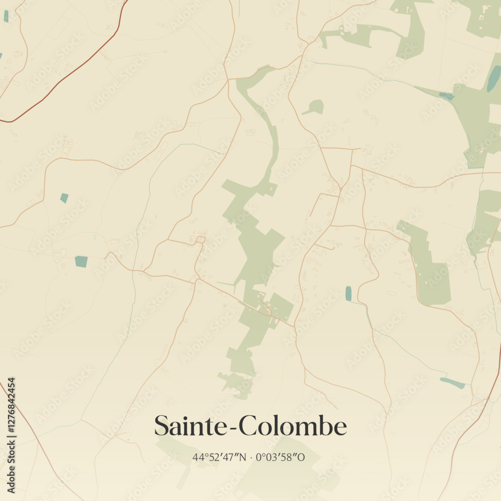 Fototapeta premium Vintage map of Sainte-Colombe, France.