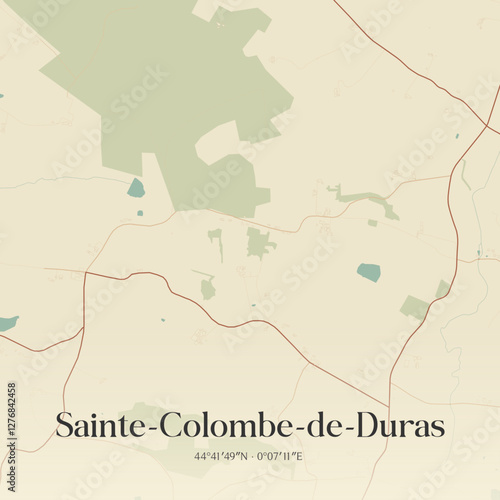 Vintage map of Sainte-Colombe-de-Duras, France.