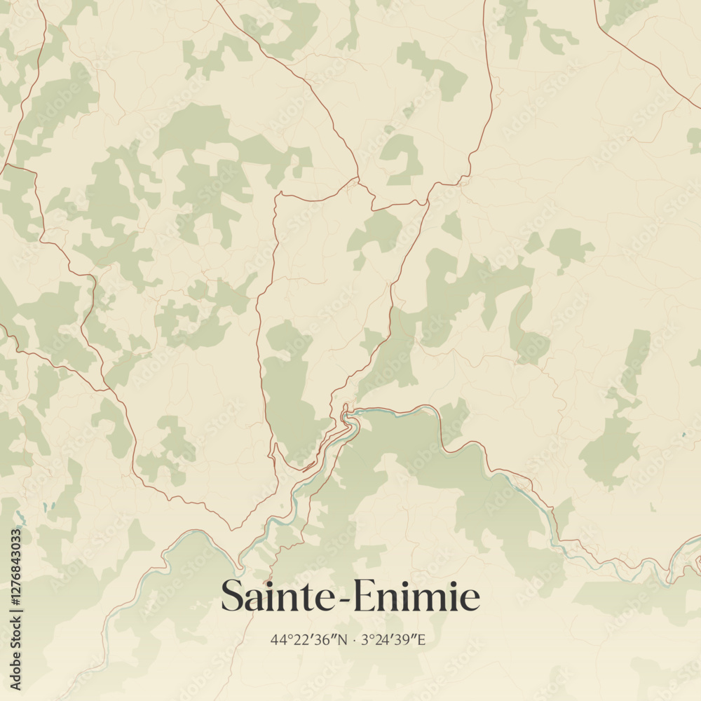 Fototapeta premium Vintage map of Sainte-Enimie, France.