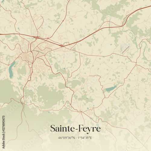 Vintage map of Sainte-Feyre, France.