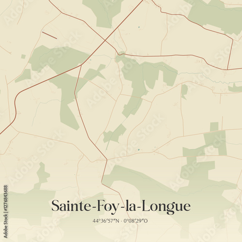 Vintage map of Sainte-Foy-la-Longue, France.