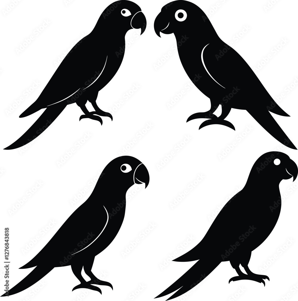 Obraz premium Parrot Silhouette Vector Icon Set Ideal for Branding & Nature Art