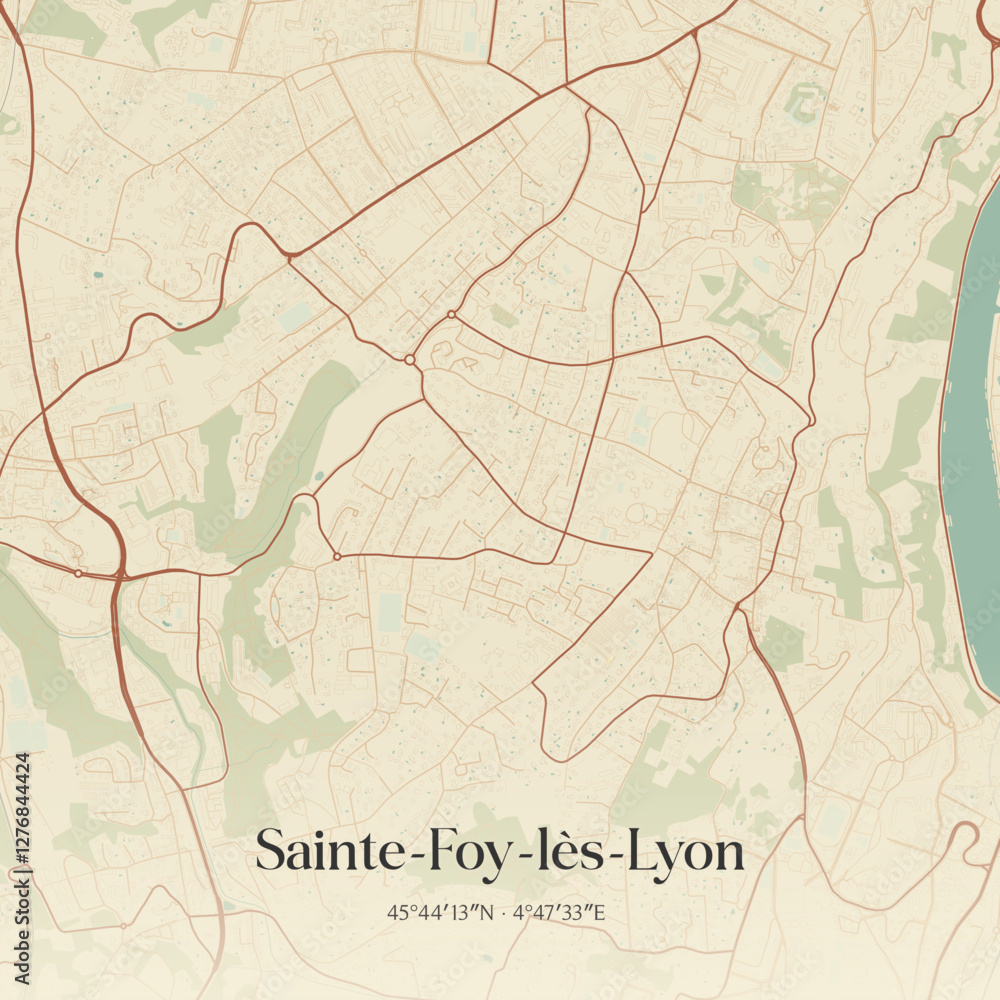 Fototapeta premium Vintage map of Sainte-Foy-lès-Lyon, France.